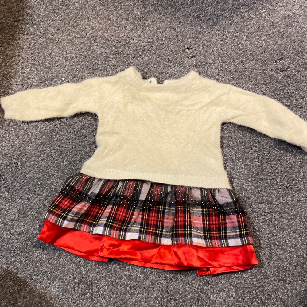 3-6m Sweater Dress with Plaid Skirt. Worn Once